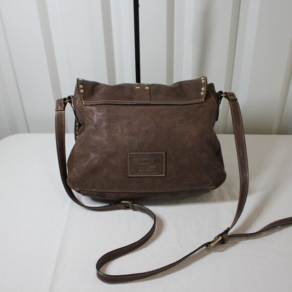 Cavalcanti Womens Brown Leather Studded Flap Crossbody Bag Purse Made in Italy - Picture 3 of 13